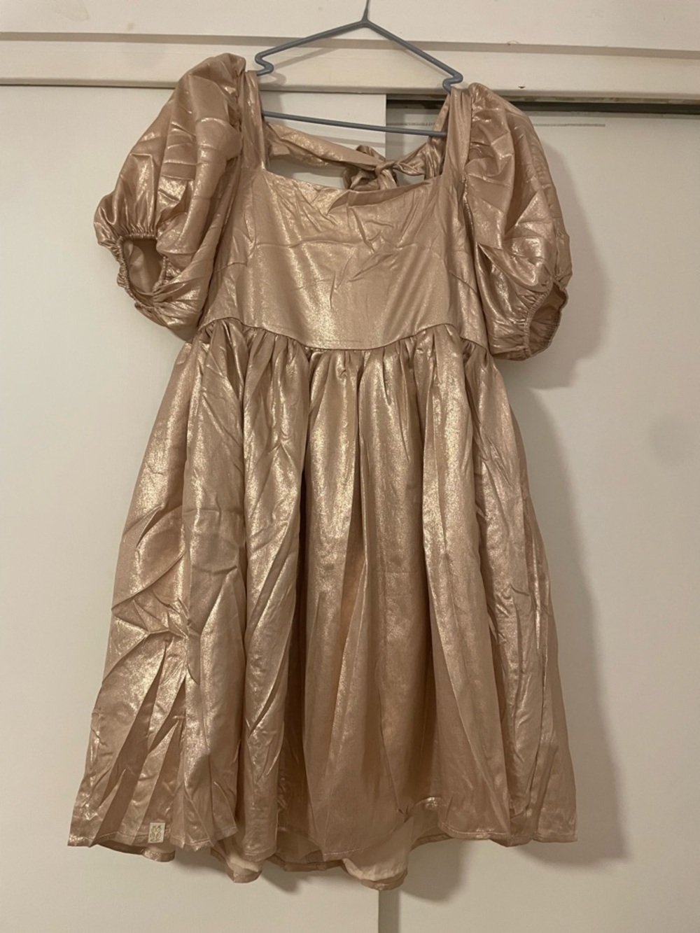NWT simply southern Shimmery gold Champagne Puff Sleeve Party mini Dress